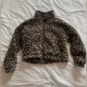 American Eagle Cropped Cheetah Fleece with Front Zipper